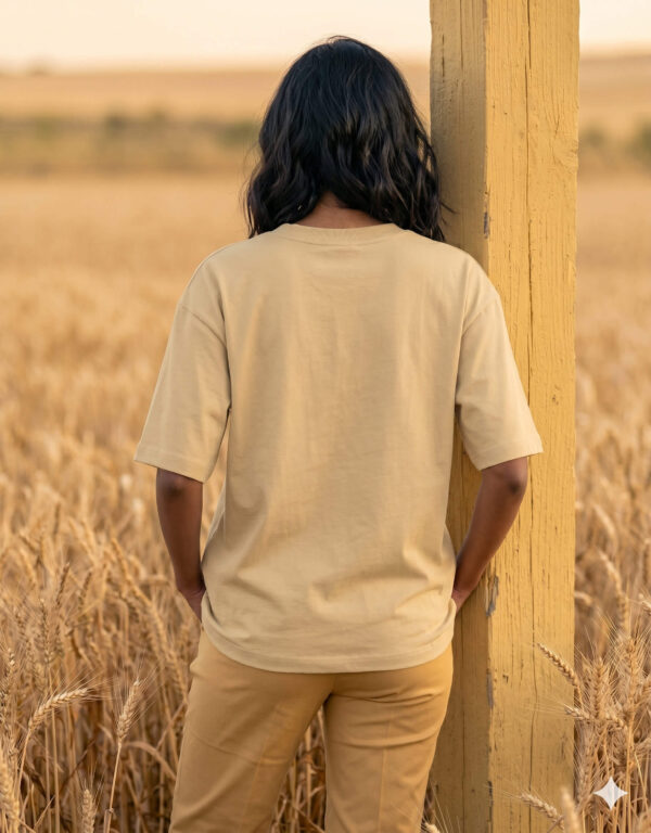 Ecothreadly Unisex Oversized Cotton T-Shirt Beige Back F