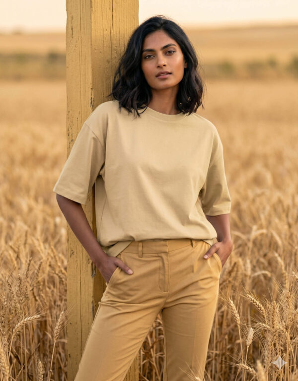 Ecothreadly Unisex Oversized Cotton T-Shirt Beige F