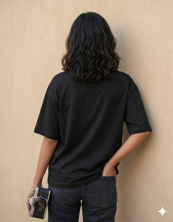 Ecothreadly Unisex Oversized Cotton T-Shirt Black Back F