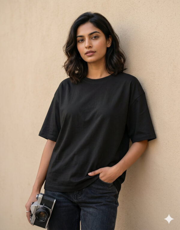 Ecothreadly Unisex Oversized Cotton T-Shirt Black F