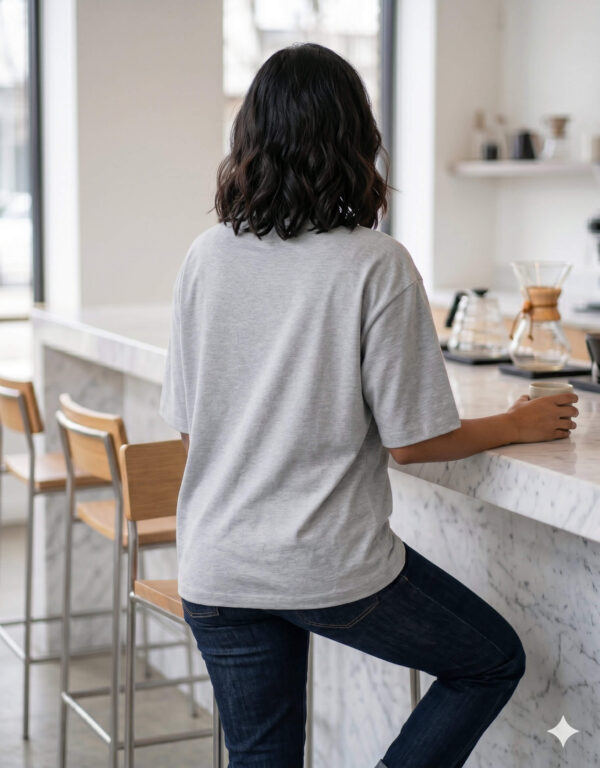 Ecothreadly Unisex Oversized Cotton T-Shirt Grey Melange Back F