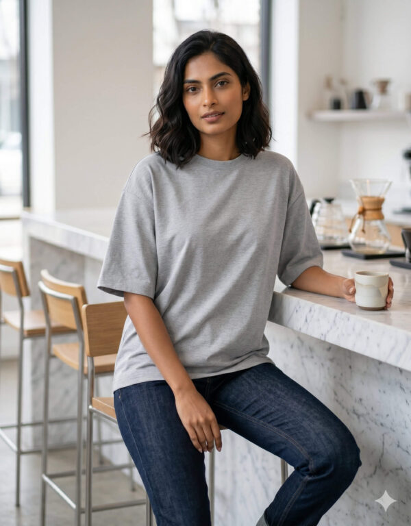Ecothreadly Unisex Oversized Cotton T-Shirt Grey Melange F