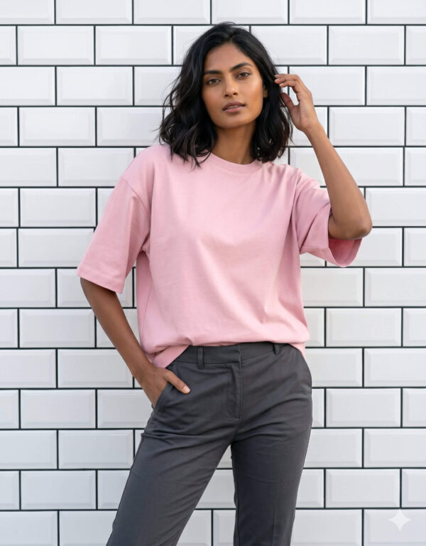 Ecothreadly Unisex Oversized Cotton T-Shirt Light Pink F