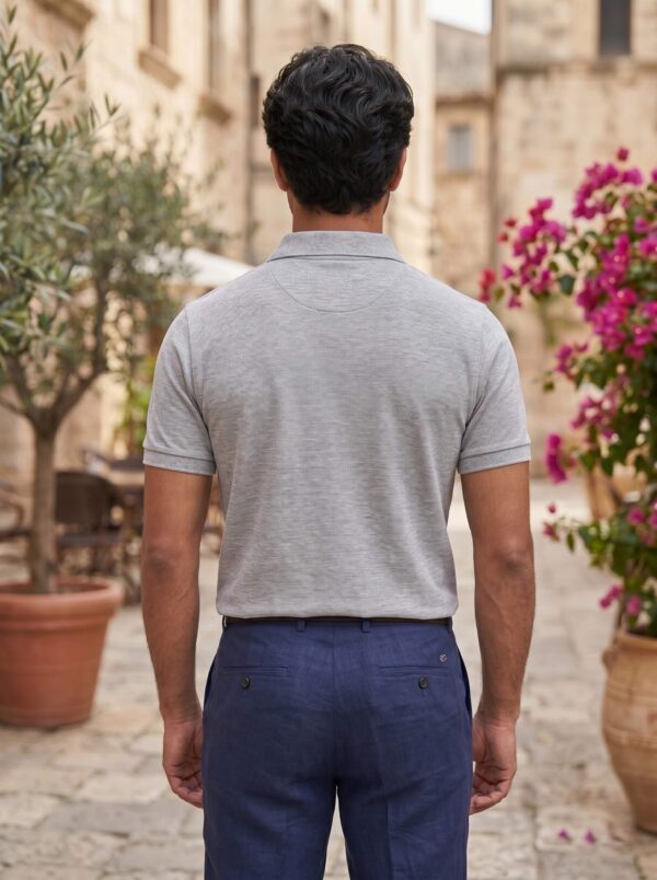 Ecothreadly Mens Heavyweight 220 Gsm Cotton Polo In Grey Melange Back