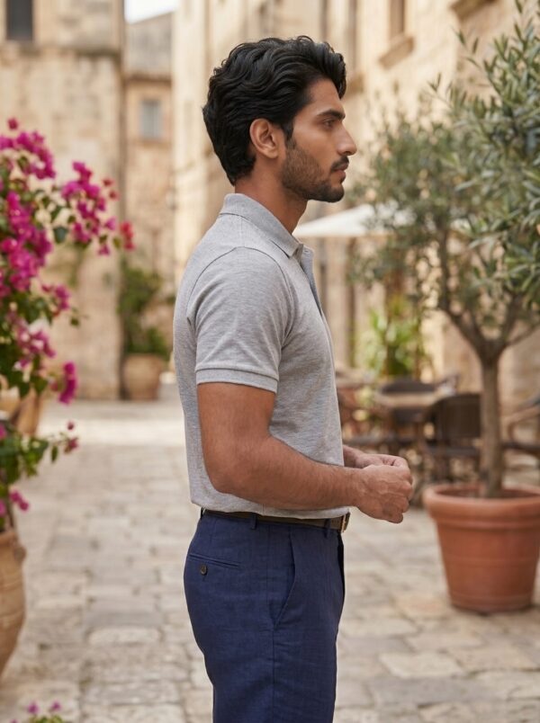Ecothreadly Mens Heavyweight 220 Gsm Cotton Polo In Grey Melange Right