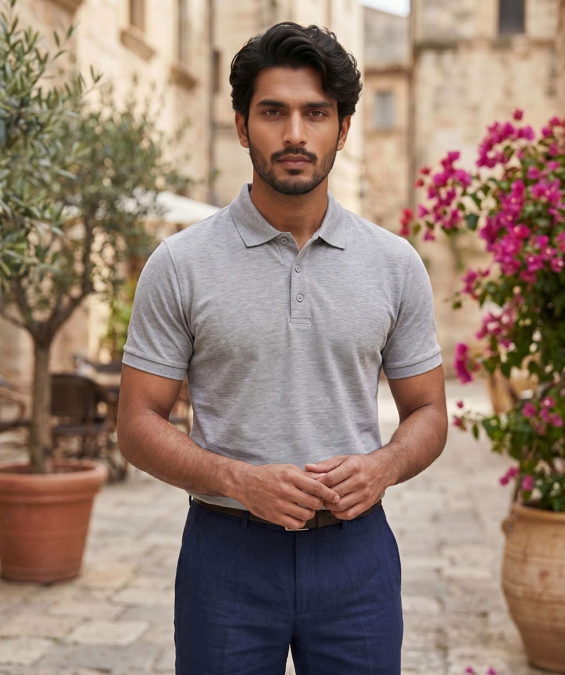 Ecothreadly Mens Heavyweight 220 Gsm Cotton Polo In Grey Melange