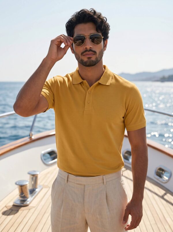 Ecothreadly Mens Heavyweight 220 Gsm Cotton Polo In Mustard Yellow