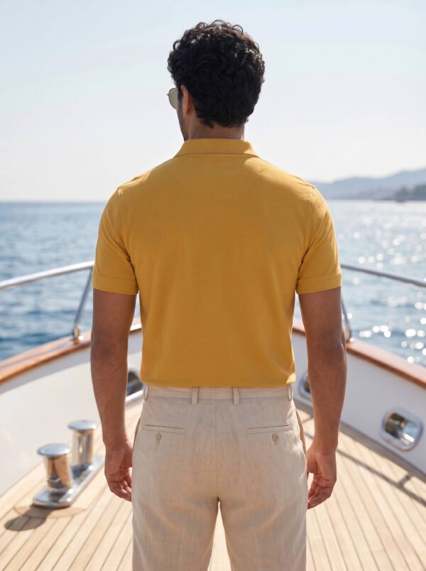 Ecothreadly Mens Heavyweight 220 Gsm Cotton Polo In Mustard Yellow Back