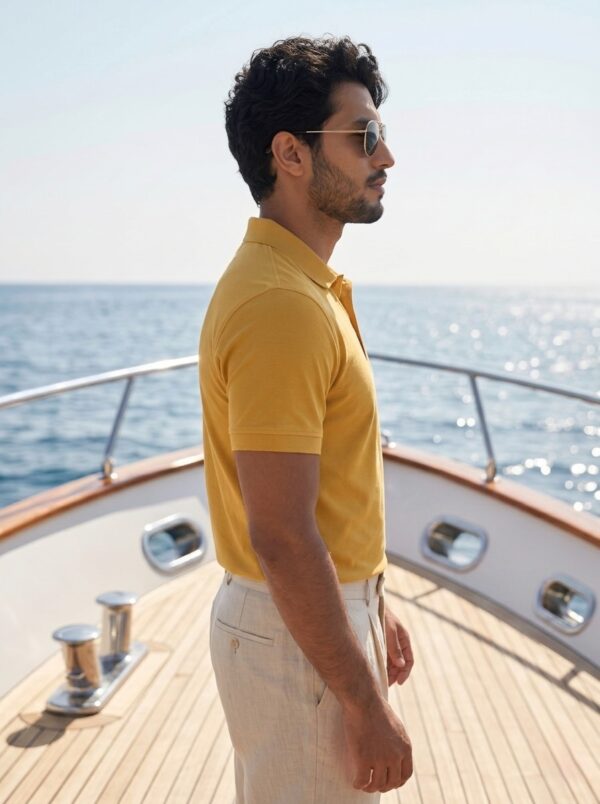 Ecothreadly Mens Heavyweight 220 Gsm Cotton Polo In Mustard Yellow Right
