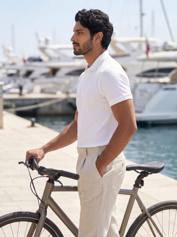 Ecothreadly Mens Heavyweight 220 Gsm Cotton Polo In White Left