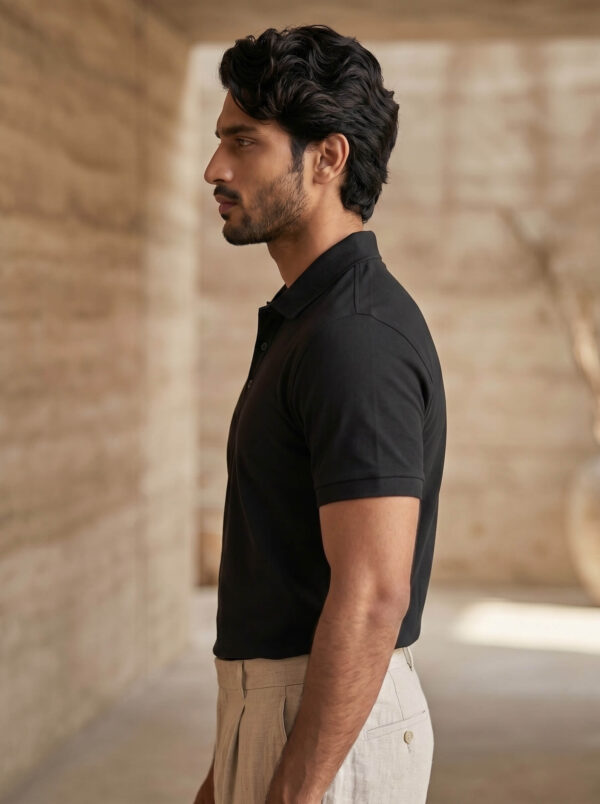 Ecothreadly Mens Premium 220 Gsm Cotton Polo In Black Left