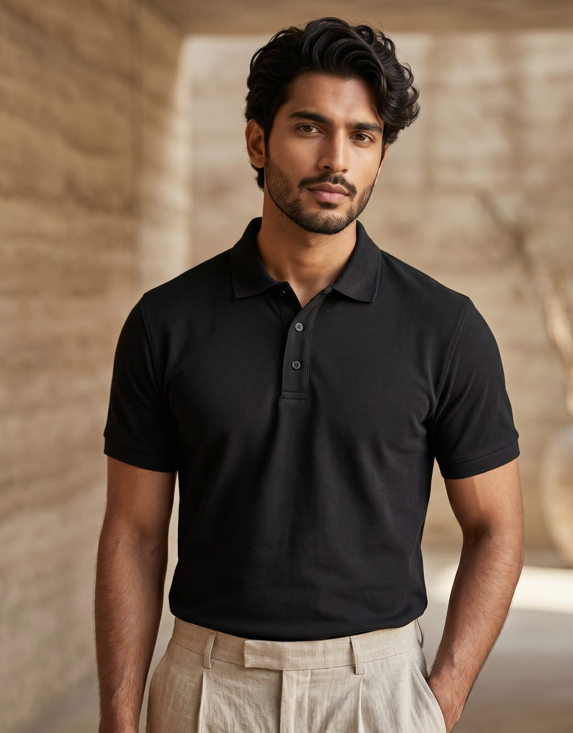 Ecothreadly Mens Premium 220 Gsm Cotton Polo In Black