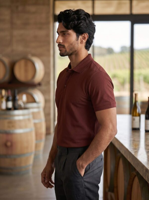 Ecothreadly Mens Premium 220 Gsm Cotton Polo In Brick Red Left