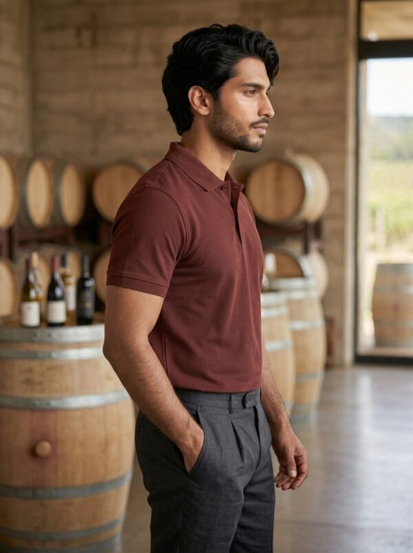 Ecothreadly Mens Premium 220 Gsm Cotton Polo In Brick Red Right