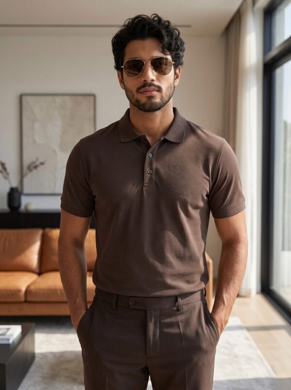 Ecothreadly Mens Premium 220 Gsm Cotton Polo In Coffee Brown