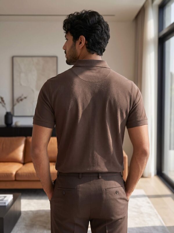 Ecothreadly Mens Premium 220 Gsm Cotton Polo In Coffee Brown Back