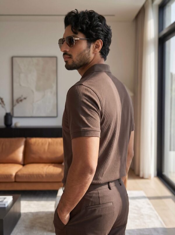 Ecothreadly Mens Premium 220 Gsm Cotton Polo In Coffee Brown Left