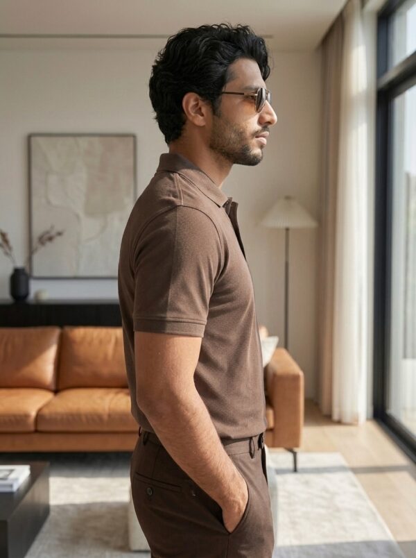 Ecothreadly Mens Premium 220 Gsm Cotton Polo In Coffee Brown Right