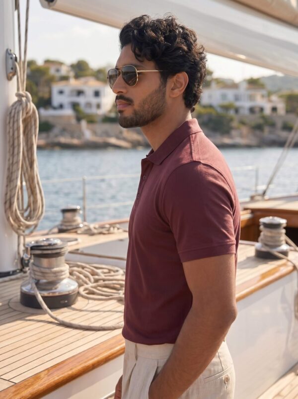 Ecothreadly Mens Premium 220 Gsm Cotton Polo In Maroon Left