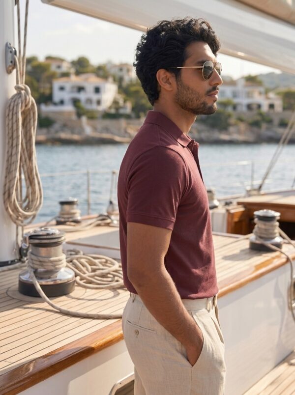 Ecothreadly Mens Premium 220 Gsm Cotton Polo In Maroon Right
