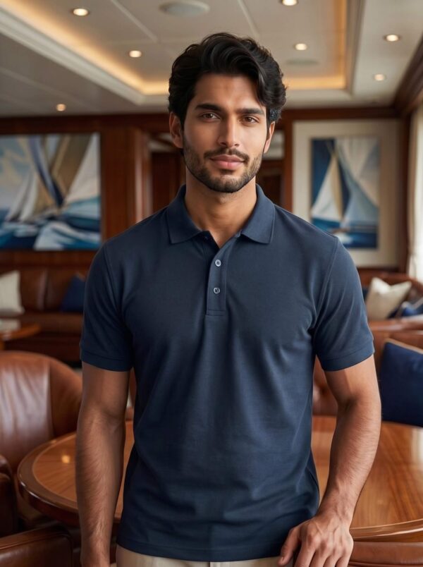 Ecothreadly Mens Premium 220 Gsm Cotton Polo In Navy Blue