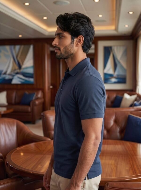 Ecothreadly Mens Premium 220 Gsm Cotton Polo In Navy Blue Left