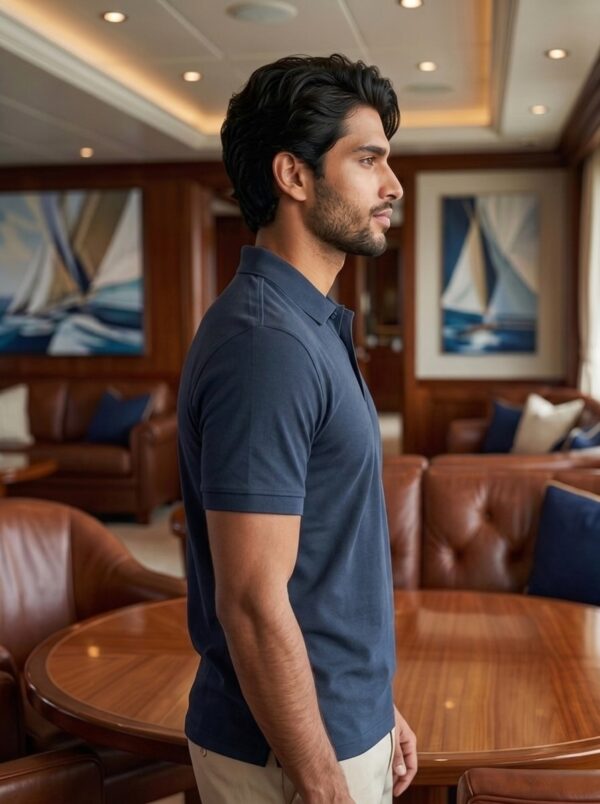 Ecothreadly Mens Premium 220 Gsm Cotton Polo In Navy Blue Right