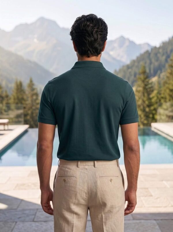 Ecothreadly Mens Premium 220 Gsm Cotton Polo In Petrol Blue Back