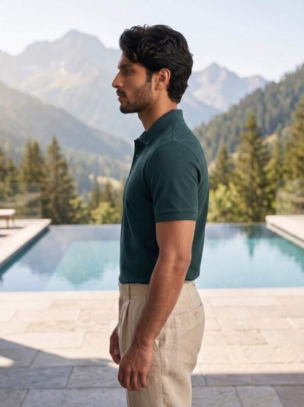 Ecothreadly Mens Premium 220 Gsm Cotton Polo In Petrol Blue Left