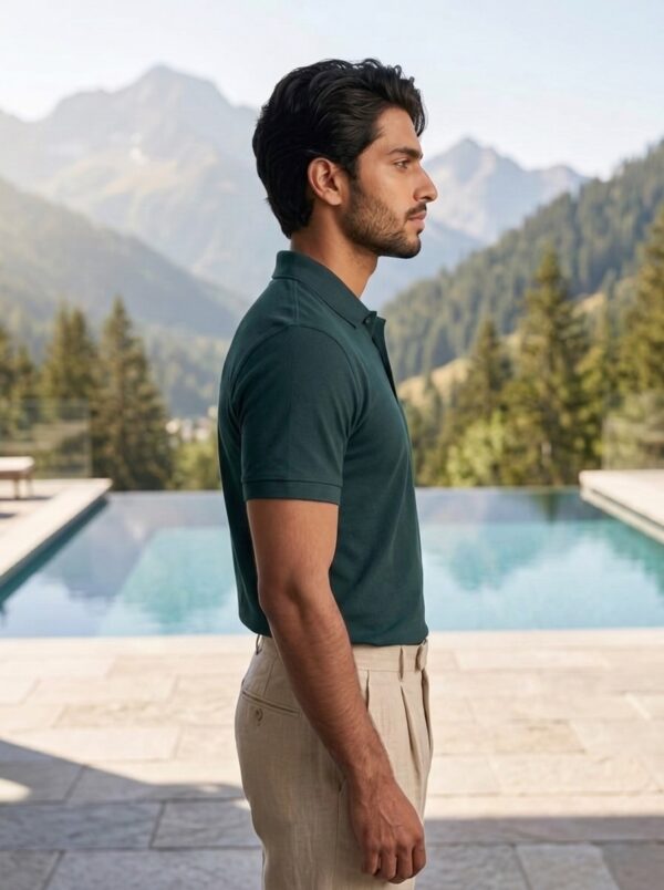 Ecothreadly Mens Premium 220 Gsm Cotton Polo In Petrol Blue Right