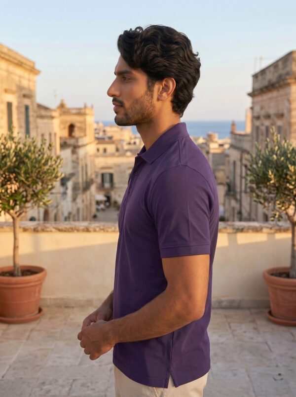 Ecothreadly Mens Premium 220 Gsm Cotton Polo In Purple Left
