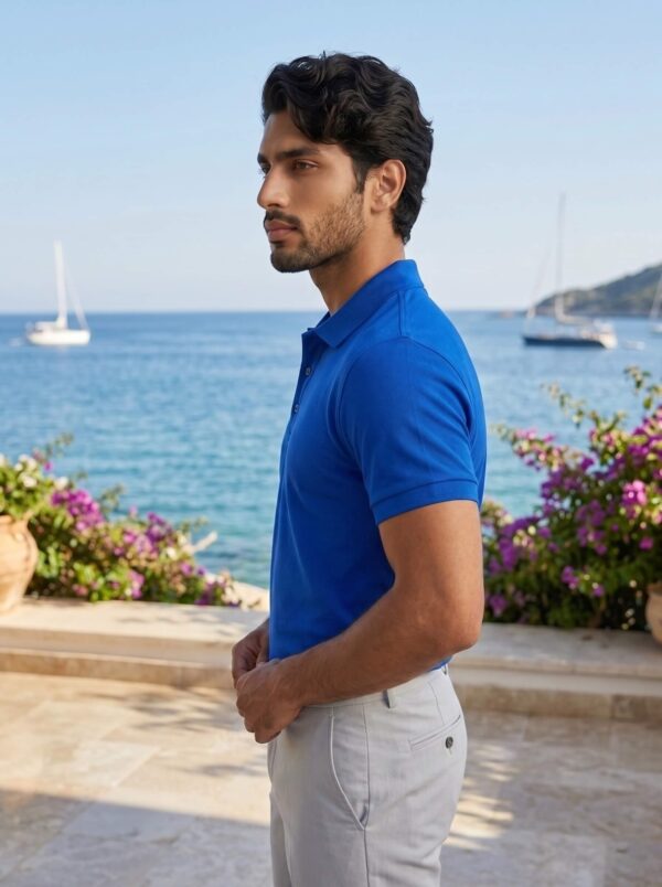 Ecothreadly Mens Premium 220 Gsm Cotton Polo In Royal Blue Left