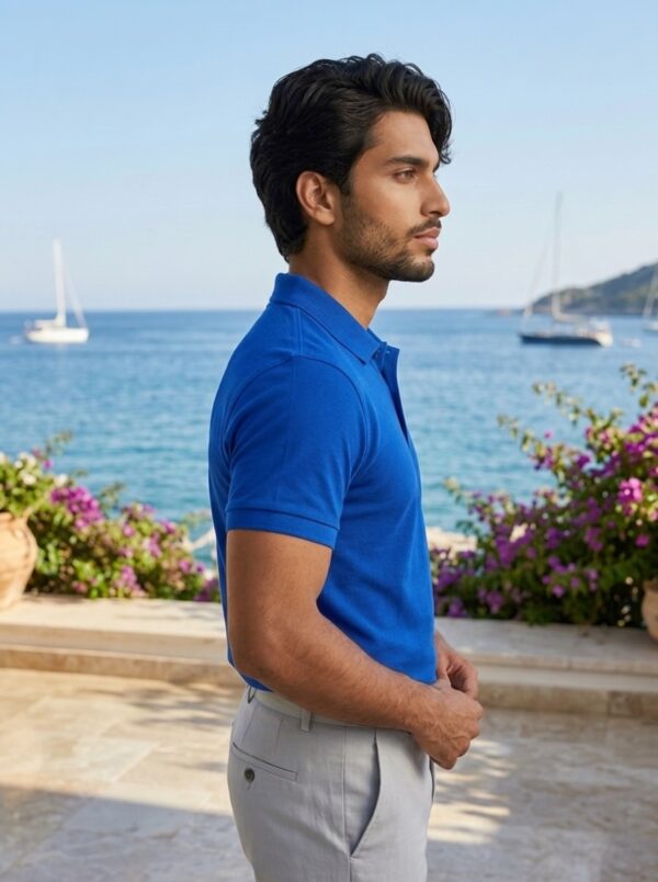 Ecothreadly Mens Premium 220 Gsm Cotton Polo In Royal Blue Right