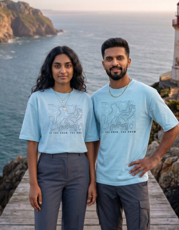 Ecothreadly Topographical Map Oversized T-Shirt For Unisex in Baby Blue