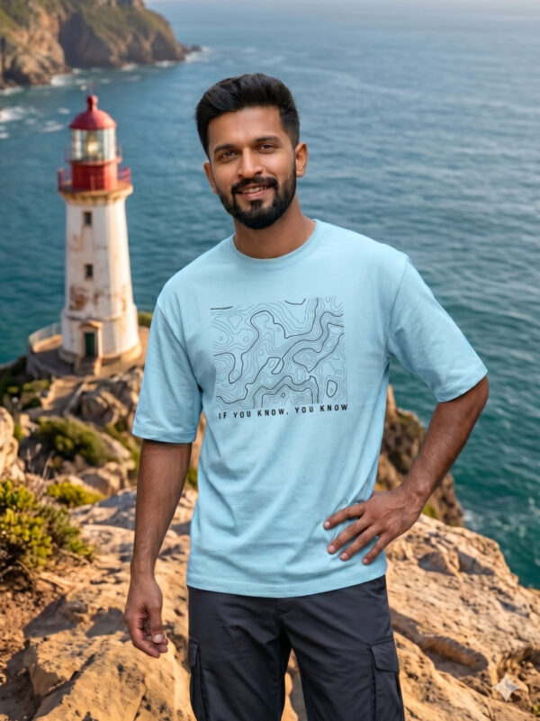 Ecothreadly Topographical Map Oversized T-Shirt For Men In Baby Blue