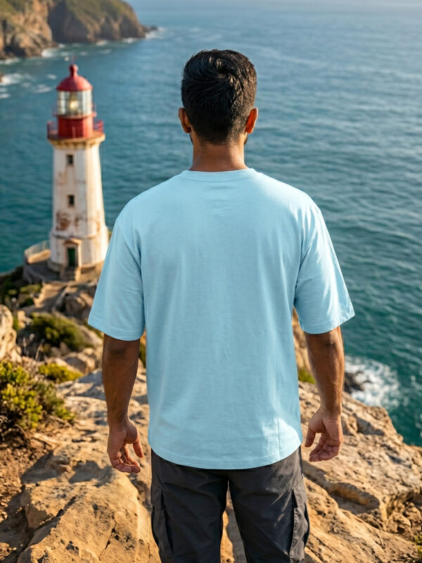 Ecothreadly Topographical Map Oversized T-Shirt For Men In Baby Blue Back