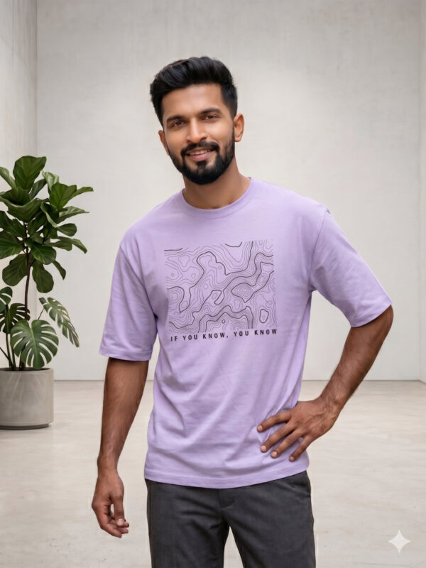 Ecothreadly Topographical Map Oversized T-Shirt For Men In Lavender