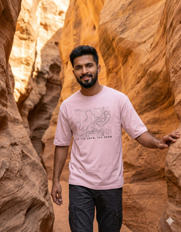 Ecothreadly Topographical Map Oversized T-Shirt For Men In Light Baby Pink