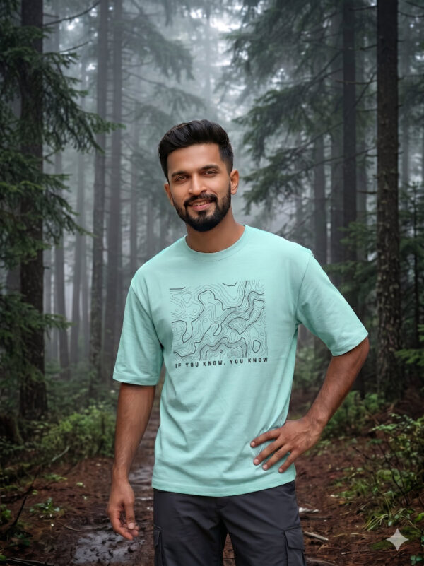 Ecothreadly Topographical Map Oversized T-Shirt For Men In Mint