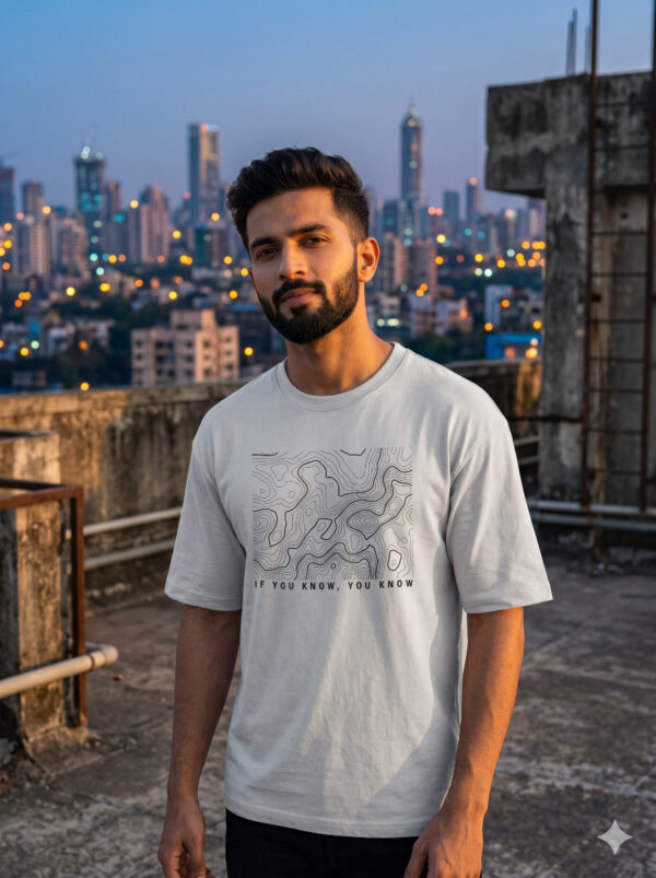 Ecothreadly Topographical Map Oversized T-Shirt For Men In White