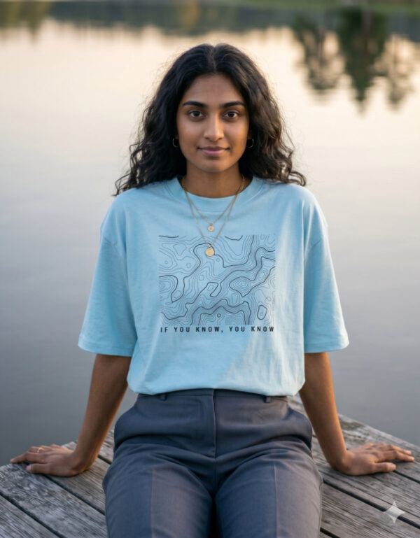 Ecothreadly Topographical Map Oversized T-Shirt For Women In Baby Blue