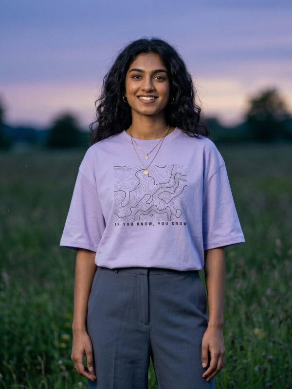 Ecothreadly Topographical Map Oversized T-Shirt For Women In Lavender