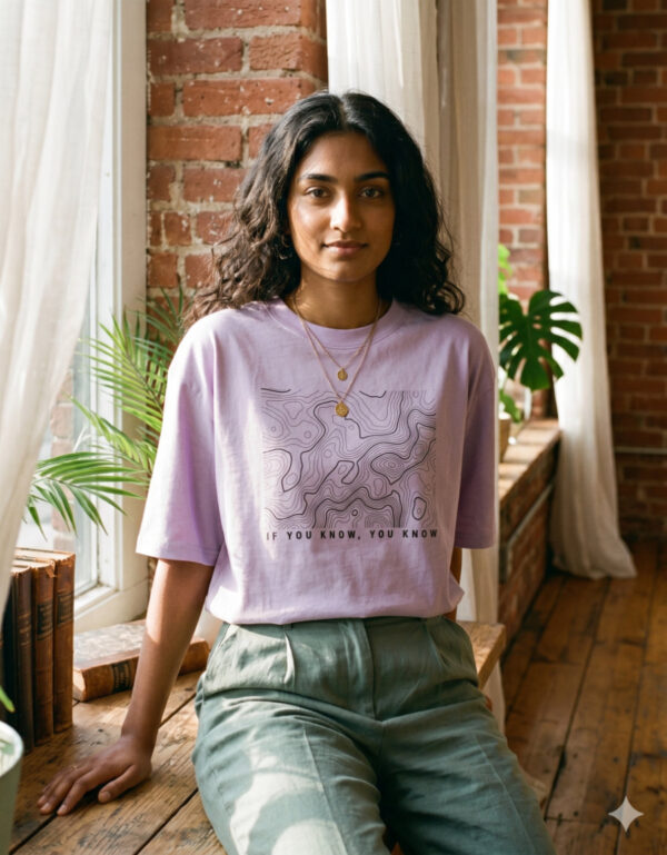 Ecothreadly Topographical Map Oversized T-Shirt For Women In Light Baby Pink