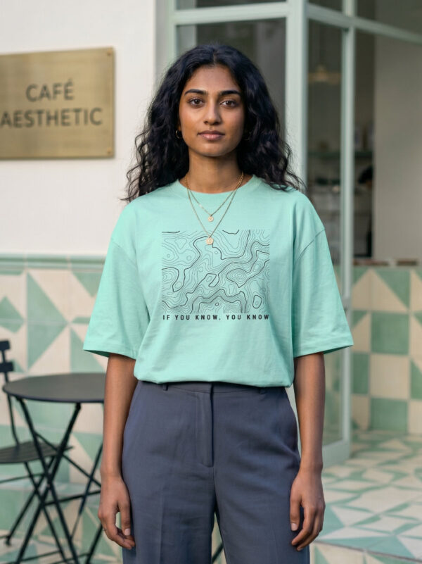 Ecothreadly Topographical Map Oversized T-Shirt For Women In Mint