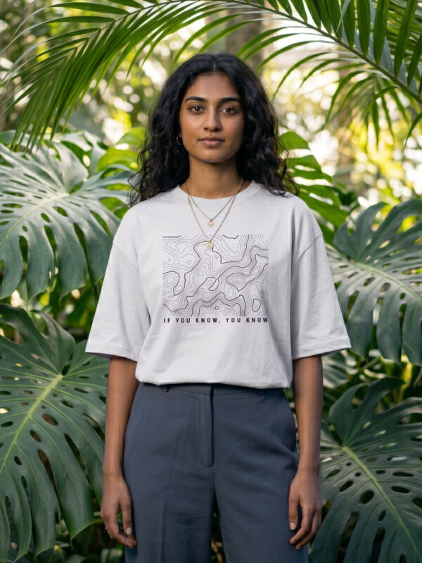 Ecothreadly Topographical Map Oversized T-Shirt For Women In White
