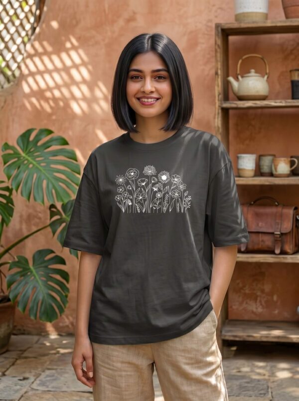 Heavyweight 100 Cotton Wildflower Tee For Women In Black