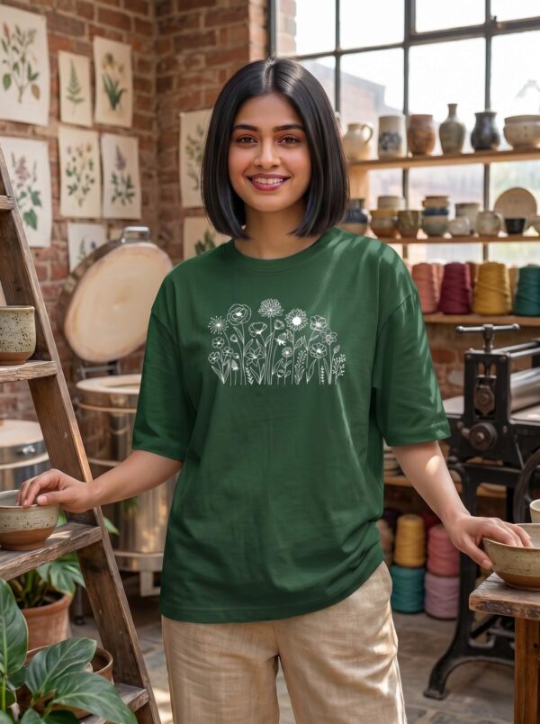 Heavyweight 100 Cotton Wildflower Tee For Women In Bottle Green