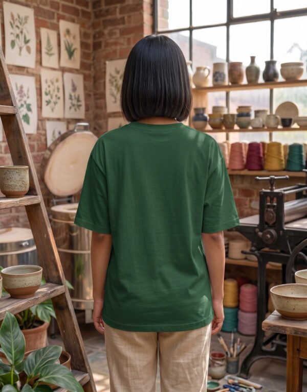Heavyweight 100 Cotton Wildflower Tee For Women In Bottle Green Back