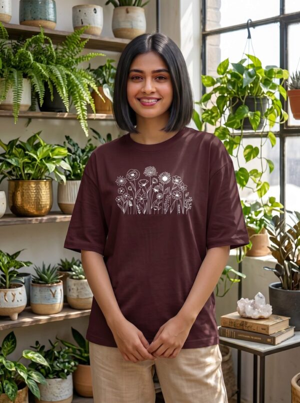 Heavyweight 100 Cotton Wildflower Tee For Women In Maroon