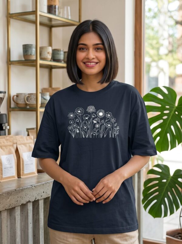 Heavyweight 100 Cotton Wildflower Tee For Women In Navy Blue